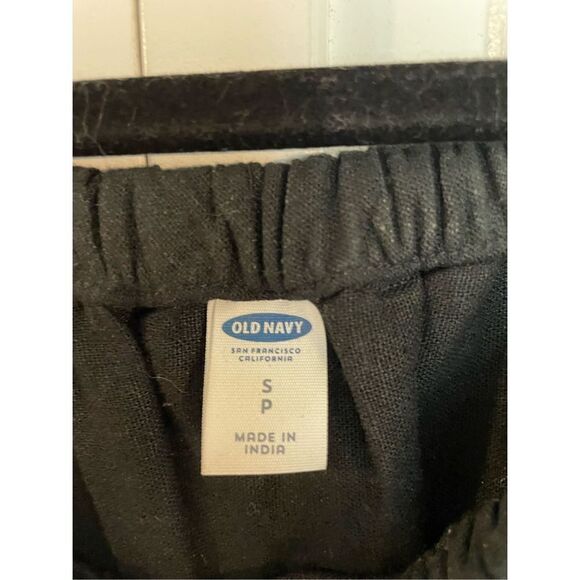 Old navy linen black ruffled neck eyelet hem dress small - Picture 3 of 8